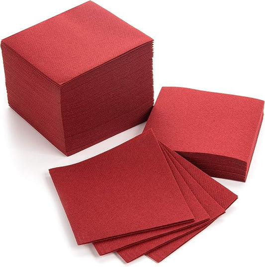 AH AMERICAN HOMESTEAD Paper Cocktail Napkins - Linen-Like Disposable Beverage Bar Napkins 4.75" x 4.75" - Bulk Square Napkins - Ideal for Party or Wedding (Burgundy -100 Count)