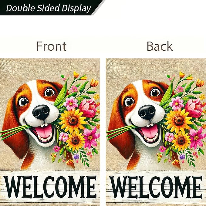 BlissYard Welcome Spring Summer Garden Flag 12x18 Inch Double Sided Beagle Puppy Dog Daisy Seasonal Garden Flag Decoration Yard Small Flag For Rustic Farmhouse Outdoor Banner Party Home Decor
