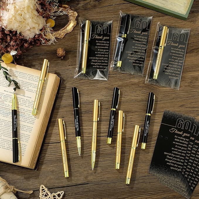 30 Set 60th Birthday Party Favor for Guest Anniversary Party Favor with Black and Gold Ballpoint Pens and Thank You Cards for Women Men Birthday Anniversary Appreciation Gifts