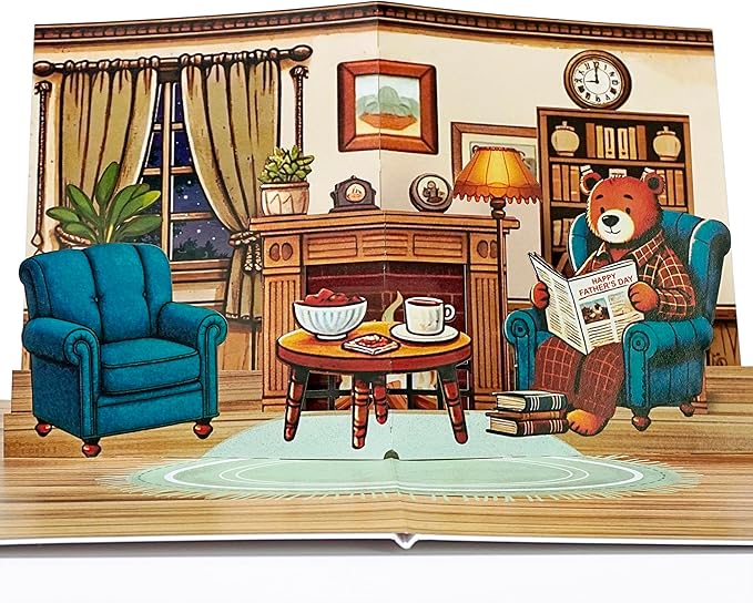CUTPOPUP Fathers Day Card Pop Up, 3D Birthday Greeting, Father's Day Card for Grandpa, Dad, Godfather, Husband, Son (Papa Bear Reading)