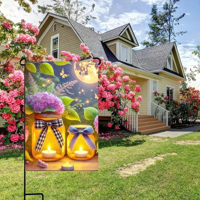 BlissYard Spring Garden Flag Double Sided 12 x 18 Inch Welcome Spring Summer Flags Glow Floral Mason Jar Flag Holiday Yard Outdoor Lawn Farmhouse Decorations Banner (Only Flag)
