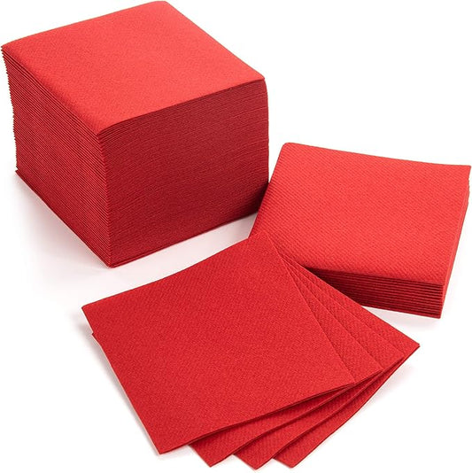 AMERICAN HOMESTEAD Red Cocktail Napkins - Premium 4.75"x4.75" Disposable Linen-Like Beverage Napkins - Bulk Square Party Bar Serviettes for Weddings, Parties, Events, and Everyday Use - 100 Count