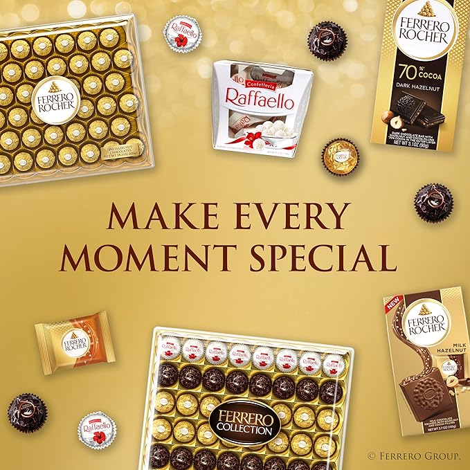 Ferrero Rocher Fine Hazelnut Milk Chocolate, Individually Wrapped Chocolate Gift Box, 12 Count, 5.3 oz