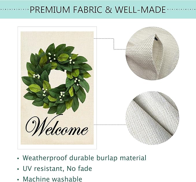 Baccessor House Flag Wreath Garden Flag Magnolia Leaves Welcome Large Yard Flag 28 x 40 Inch Double Sided Burlap Winter Spring Outside Decor