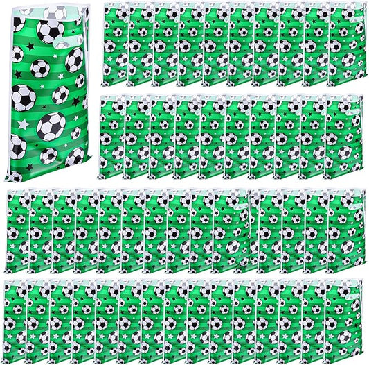 ValueBargain 50 Pcs Soccer Gift Bags, Soccer Candy Bags with Handle, Football-Themed Party Favors for Team Sports, Birthday Decorations & Gift Giving, Reusable Glossy Metallic Treat Wraps