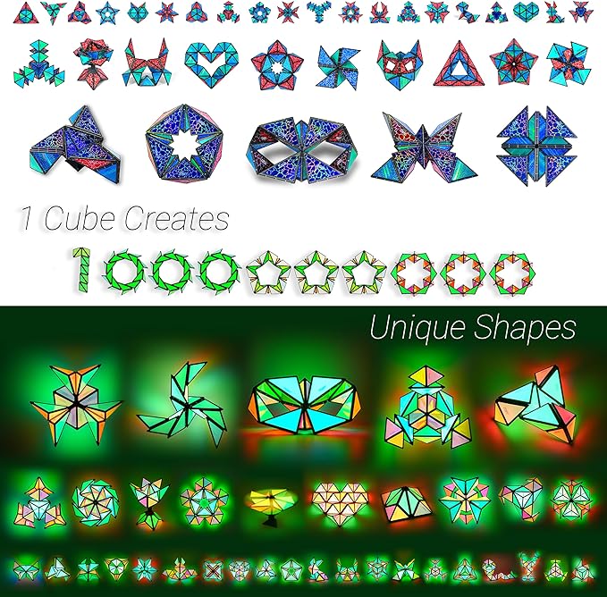 TOSY Magnet Pyramid - 1 Cube Transforms into 1 Billion Shapes, 12 Pieces, 243 Rare Earth Magnets, Glowing, Christmas Stocking Stuffers Gift for Kids, Creative Puzzle STEM Toy, Mixed Set