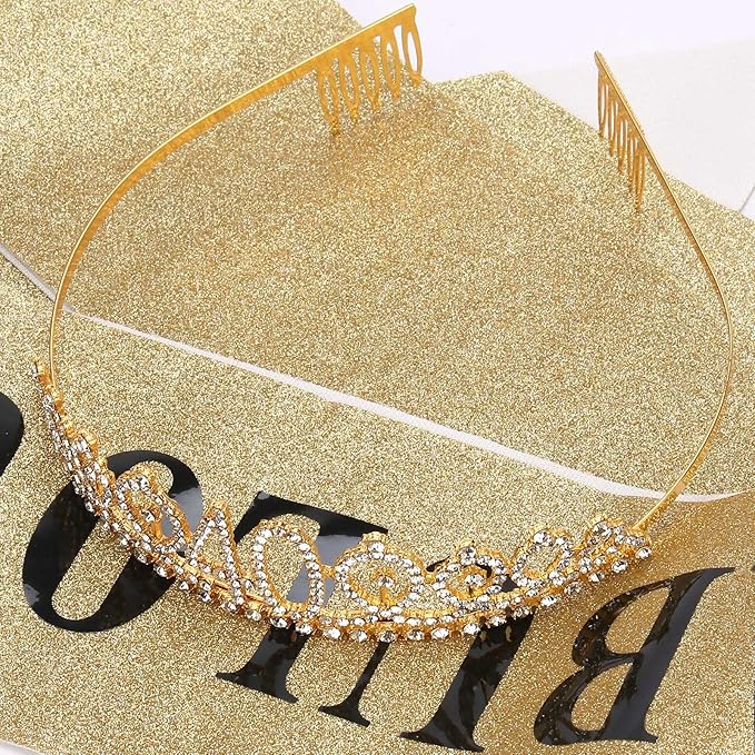 Casoty Gold 40th Birthday Sash and Tiara 40th Birthday Decorations Gifts for Women 40 and Fabulous Sash and Crown Set Party Supplies Favors for Women Gifts for Her