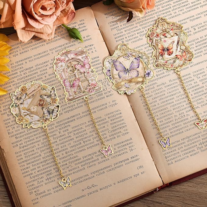 Metal Butterfly Bookmarks for Women - 4 Pieces Unique Cute Page Holder Book Marks for Teachers Students Teen Girl Gifts Book Reading Lovers Writers, Book Markers for School Office Home Supplies (4pcs)