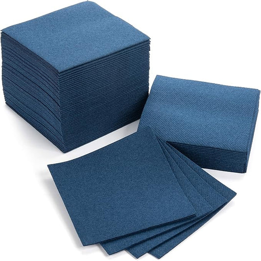 AMERICAN HOMESTEAD Navy Cocktail Napkins - Premium 4.75"x4.75" Disposable Linen-Like Beverage Napkins - Bulk Square Party Bar Serviettes for Weddings, Parties, Events, and Daily Use - 100 Count