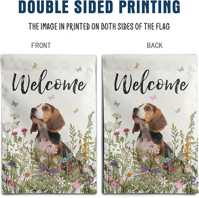 Spring Summer Garden Flag Floral Beagle Yard Flag Flower Dog Garden Flags for Outside Small Outdoor Welcome Flags 12x18 Double Sided