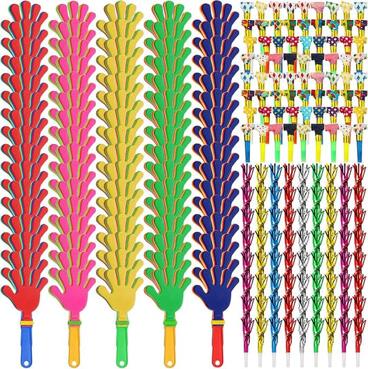 Yunsailing 224 Pcs Party Noise Makers Bulk Include Hand Clapper Noisemaker Fringed Paper Blowouts Horns for Sporting Events Kids Adults 2026 New Year Christmas Birthday Game Rewards Cheer Supplies