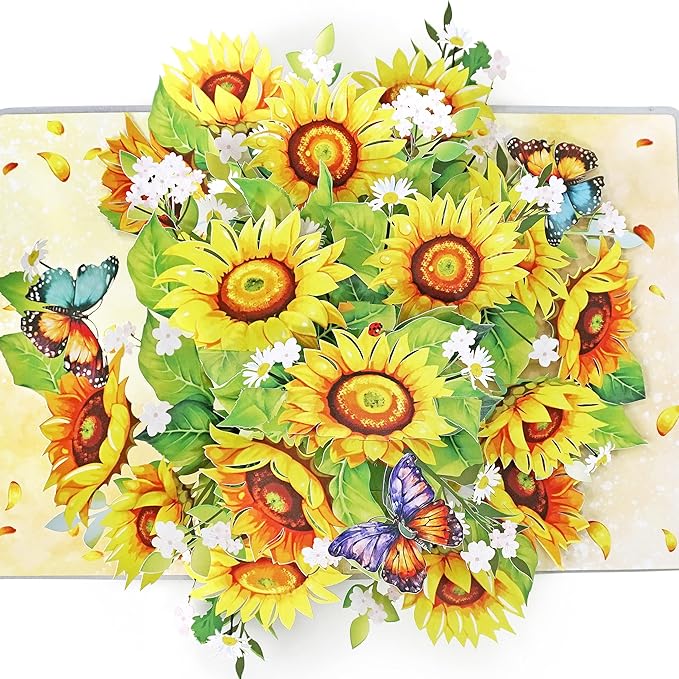 CUTPOPUP Birthday Card Pop Up, 3D Popup Greeting Card, Birthday Card for Women, Flower Card (Sunflower)