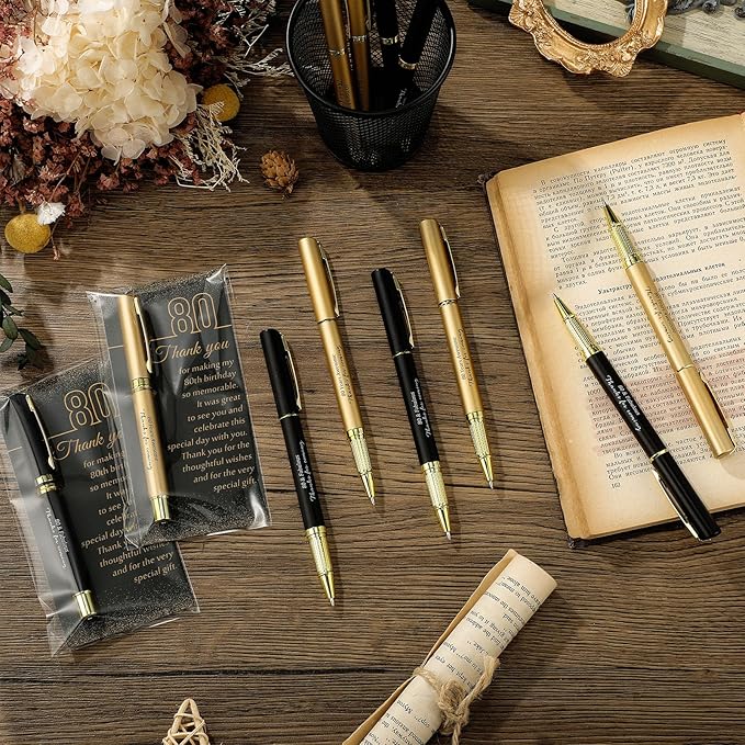 30 Set 80th Birthday Party Favor for Guest Anniversary Party Favor with Black and Gold Ballpoint Pens and Thank You Cards for Women Men Birthday Anniversary Appreciation Gifts