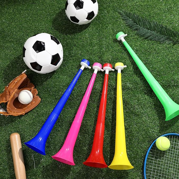 6 Pcs Stadium Horn for Adult, 21 Inch Vuvuzela Plastic Collapsible Cheering Trumpets for Sporting Events Football Carnival Party Supplies, Rose Red