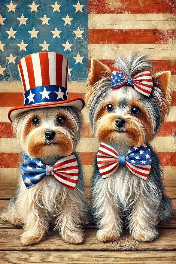 BlissYard Patriotic 4th of July Yorkie Dog Garden Flags 12x18 Double Sided American US Flag for Outside Yard Lawn Décor Fourth of July Outdoor Decorations for Independence Day Memorial Day