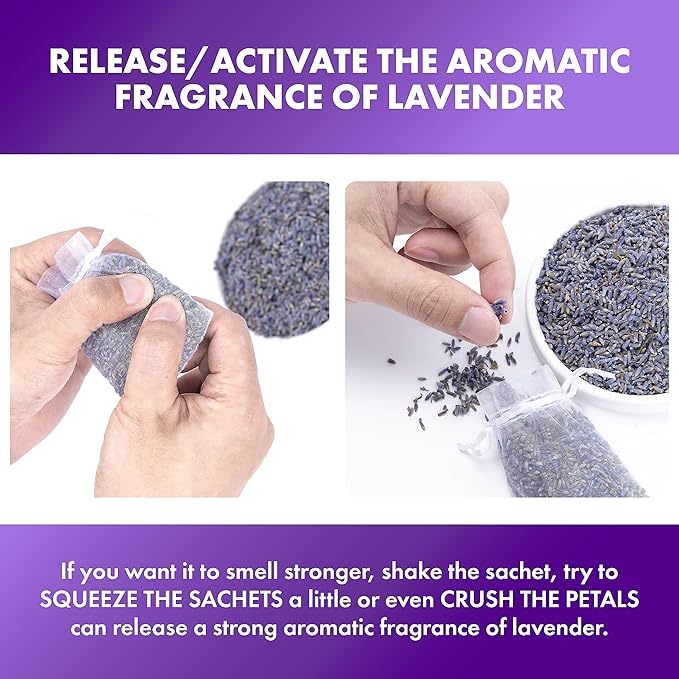 French Lavender Sachets for Drawers and Closets Fresh Scents, Set of 36, Home Fragrance Sachet for Closets and Drawers, White, LV-C-36-2