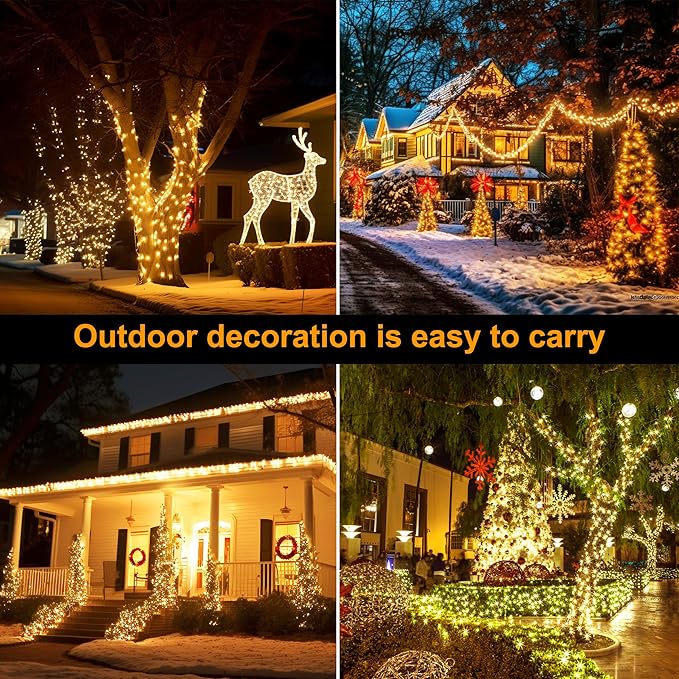 AMMAKER Christmas Light, 100 LED Battery Operated Christmas Lights with Timer for Indoor Outdoor Wreath Wedding Party Garden Home Decor, Waterproof, Warm White 39.5FT