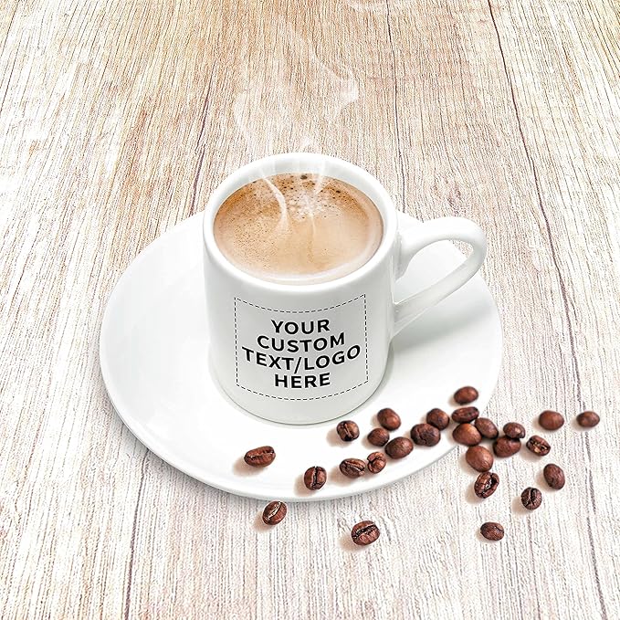 DISCOUNT PROMOS 100 Espresso Cups with Saucers Set, 3 oz. - Personalized Text, Logo - Practical, Porcelain, Coffee Shops - White