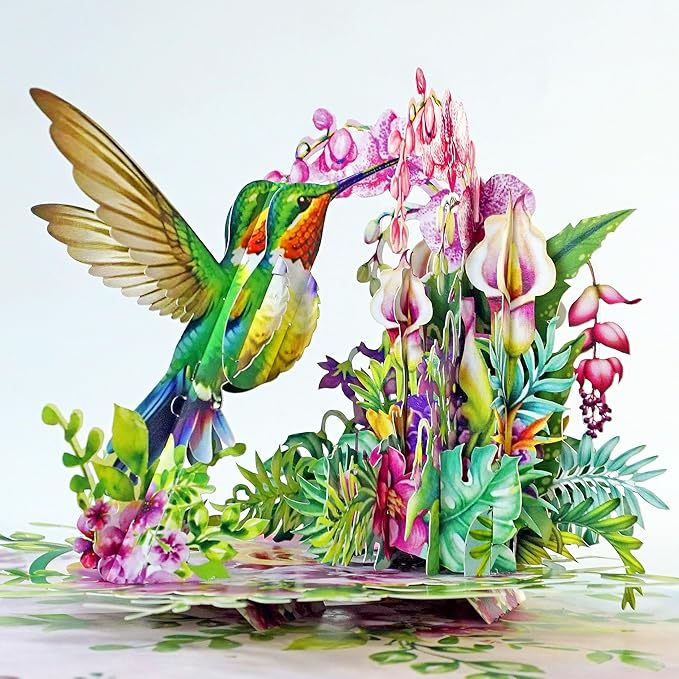 CUTPOPUP Birthday Card Pop Up, Birthday 3D Popup Greeting, Birthday Card for Women (Hummingbird Orchid)