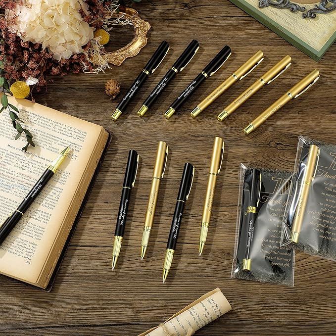 50 Set 70th Birthday Party Favor for Guest Anniversary Party Favor with Black and Gold Ballpoint Pens and Thank You Cards for Women Men Birthday Anniversary Appreciation Gifts