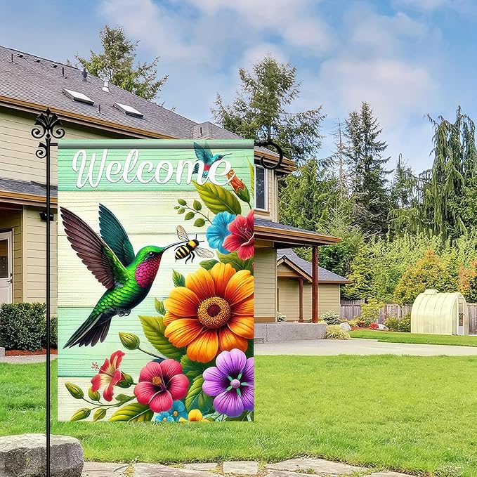 BlissYard Spring Summer Flower Garden Flag Welcome Small Yard Flag Bird Floral Double Sided Vertical Seasonal Farmhouse Wedding Yard Outdoor Decoration 12x18 Inch