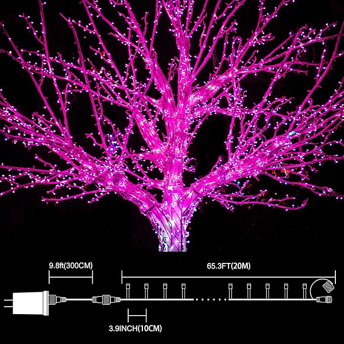 LAMPHOME 200 LED Pink Valentine Lights, 66ft 11 Modes Valentine Room Lights Clear Wire,Connectable Plug in Pink Christmas String Light Indoor Outdoor for Christmas Bedroom Valentines Party