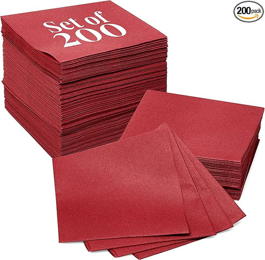 Prestee Linen Feel Guest Towels - Paper Hand Towels - Cocktail Napkins - 5inch Folded / 9.5inch Unfolded - 200 count - Soft and Absorbent Disposable Napkins for Parties and Events - Red