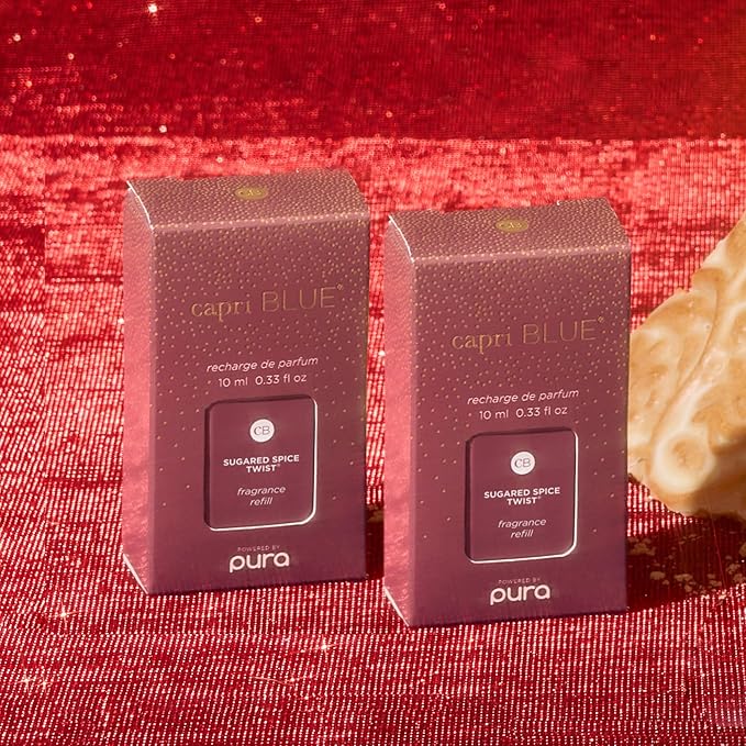 Capri Blue Pura Diffuser Refills – Luxury Home Fragrance – Long Lasting Oil Diffuser Scents with Notes of Brown Sugar, Cinnamon & Raspberry Cream (Sugared Spice Twist, Pack of 2 Pura Refills)