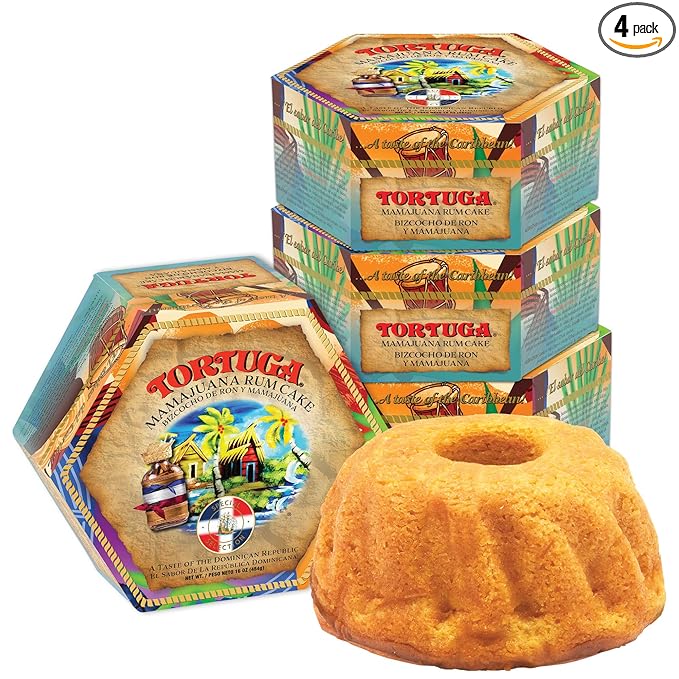 TORTUGA Caribbean Mamajuana Rum Cake - 16 oz Caribbean Rum Cake - 4 Pack - The Perfect Premium Gourmet Gift for Stocking Stuffers, Gift Baskets, and Christmas Gifts - Great Cakes for Delivery