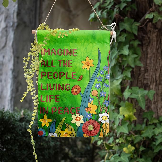 Imagine All the People Living Life in Peace Garden Flag Green Peace Flags for Outdoors Spring Floral Yard Flags Small Summer Outdoor Flag 12x18 Double Sided Outside Decor