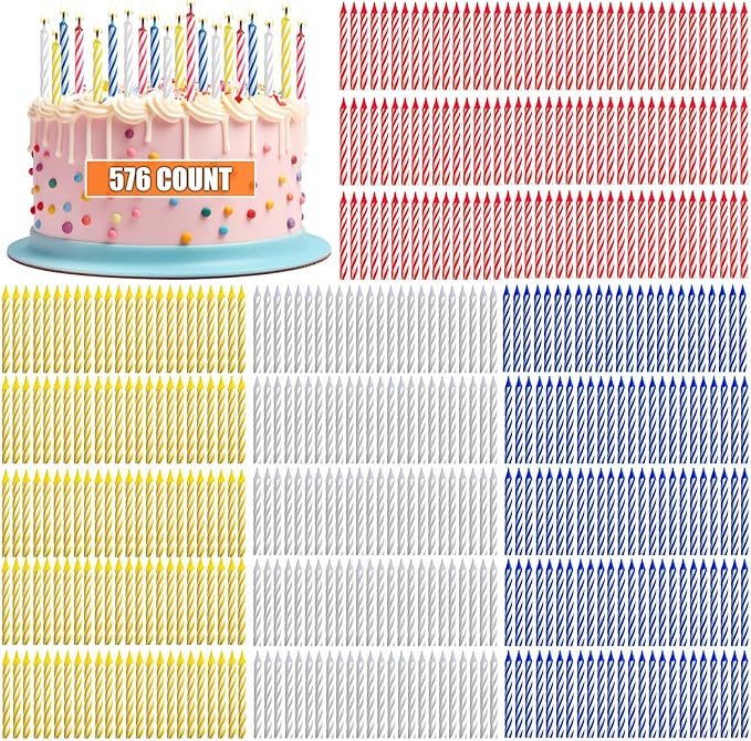 MTLEE 576 Pcs Birthday Candles Bulk Spiral Cake Candles for Celebrating Birthday Cake Decorations for Holiday Party Supplies (4 Color)