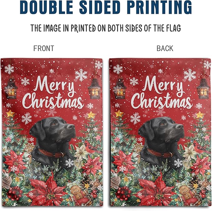 Christmas Black Lab Garden Flag Merry Christmas Labrador Dog Yard Flag for Outside Xmas Flags 12x18 Double Sided Red Poinsettia Garden Flags Winter Porch Outdoor Decor