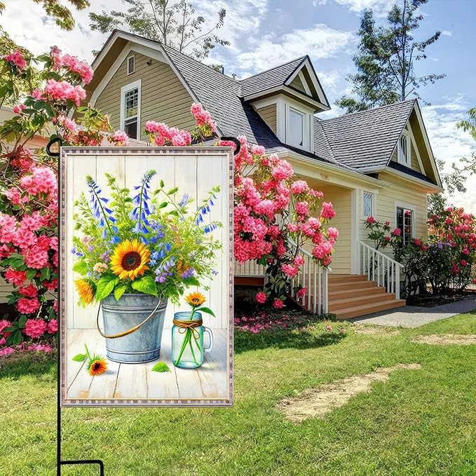 BlissYard Welcome Garden Flag Double Sided 12x18 Hello Spring Sunflower Design Yard Flag Seasonal Flower Yard Outdoor Flag Spring Summer Decorations Lawn Rustic Outdoor Decorative Flag