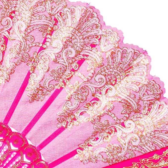 QIRMIZI 10 Pack Folding Handheld Fans,Silk Spanish Fan, Perfect for Weddings, Parties, and Dancing,Deeppink