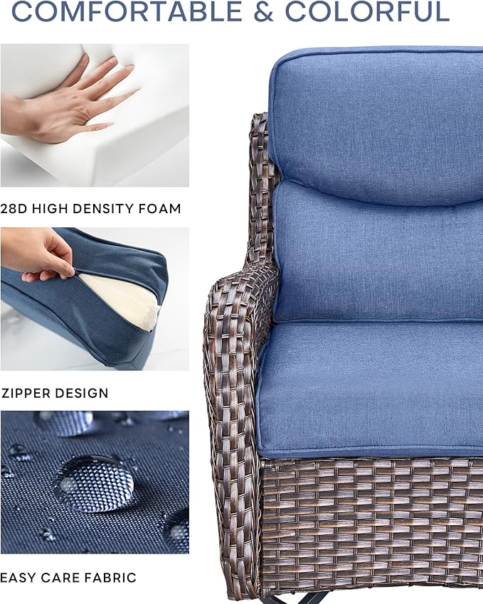 Pop 22x25/22x24 Outdoor Furniture Cushions Set of 6 - Comfortable Patio Chair Cushion for Rattan Wicker Dining Rocking Swivel Chairs Loveseat Couch L-Shape Sectional Sofa - Navy Blue/Smile