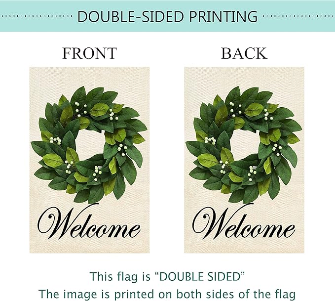 Baccessor House Flag Wreath Garden Flag Magnolia Leaves Welcome Large Yard Flag 28 x 40 Inch Double Sided Burlap Winter Spring Outside Decor