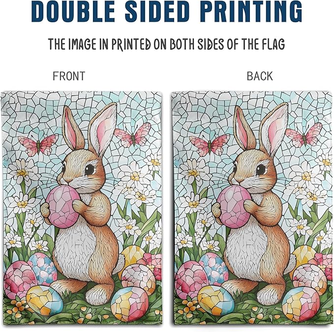 Easter Bunny Garden Flag Stained Glass Rabbit Flag Easter Egg Yard Flag for Outside 12x18 Double Sided Lily Spring Outdoor Flag Small
