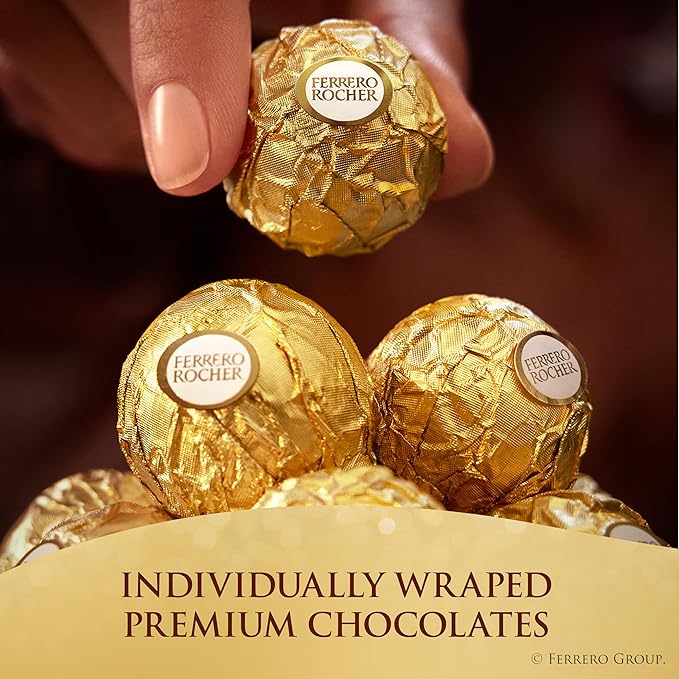 Ferrero Rocher Fine Hazelnut Milk Chocolate, Individually Wrapped Chocolate Gift Box, 12 Count, 5.3 oz