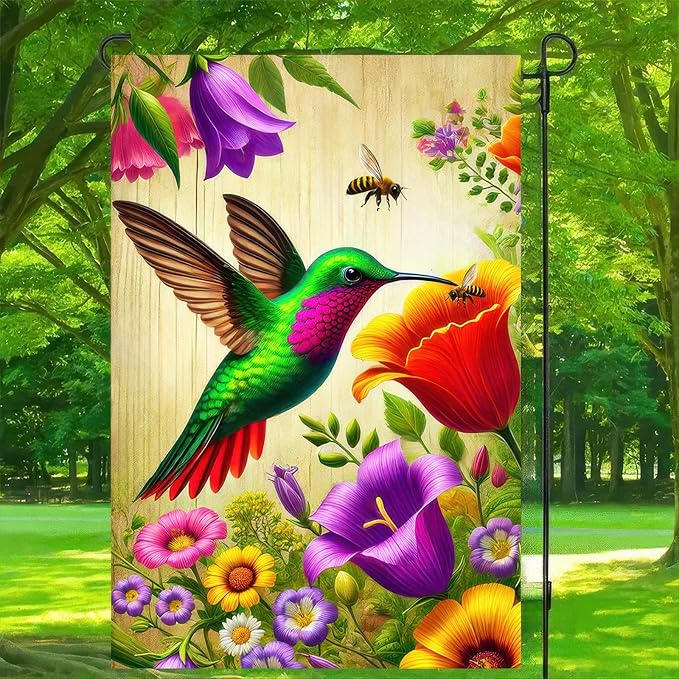 BlissYard Spring Garden Flag 12x18 Inch Double Sided Hummingbird Welcome Small Flags For Outside Outdoor Decor Farmhouse Holiday Spring Summer Seasonal Decorations Yard Flags