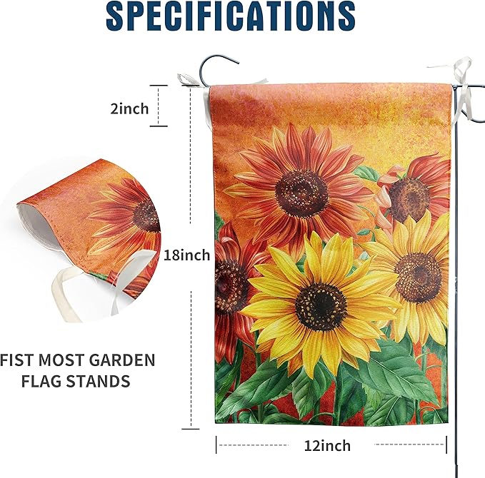 Fall Garden Flag Sunflower Yard Flag for Outside Late Summer Flags 12x18 Double Sided Welcome Autumn Thanksgiving Holiday Outdoor Decorations
