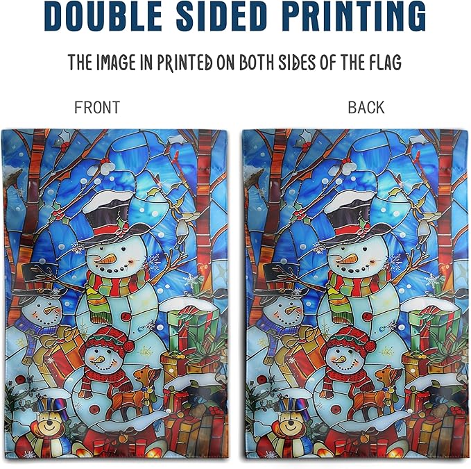 DZGlobal Stained Glass Snowman Garden Flag Merry Christmas Flag Hello Winter Yard Flag Happy Holidays Flag for Outside Welcome New Year Outdoor Flag 12x18 Double Sided, wintersnowman