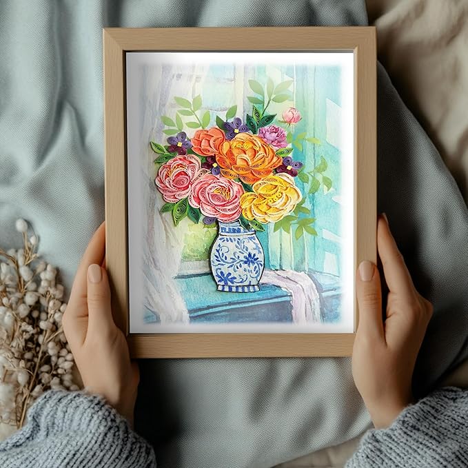 Violet and Peony Paradise Card, Quilling Cards for All Occasions, Birthday, Mothers Day, Anniversary, Watercolor Classy Card for Women, Mom