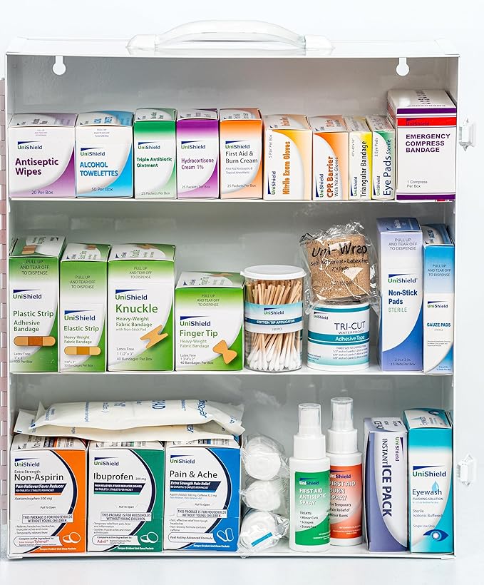 3-Shelf Metal 1st Aid Cabinet Class A, Large Capacity First Aid Wall Mount Medicine Cabinet, Secure Metal Med Box with Easy Access, Exceeds OSHA/ANSI Z308.1 2015, Over 900 Pieces