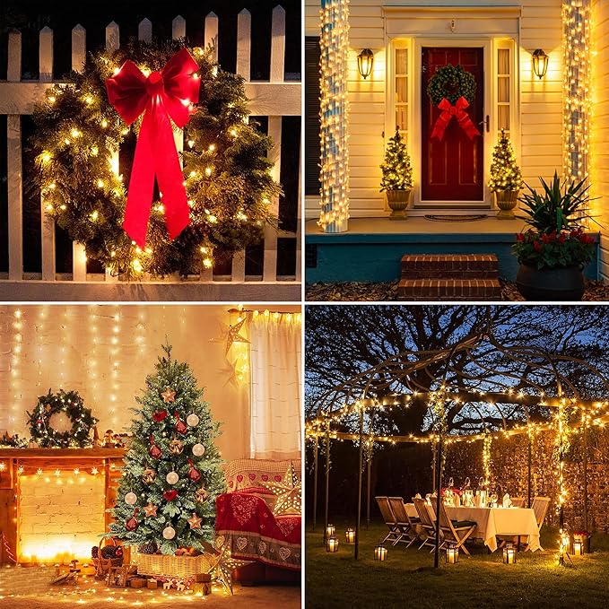 AMMAKER Battery Operated Christmas Lights, 28Ft 80 LED String Lights 8 Modes with Timer Mini Lights for Indoor Outdoor Wreath Wedding Party Garden Home Decor, Waterproof, Warm White（2 Pack）