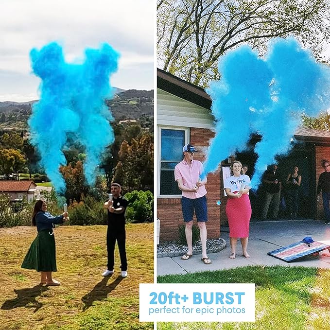 PrimePure Gender Reveal Confetti Cannon - Biodegradable Powder Cannons Smoke Bomb - Blue, 2 Pack - Party Poppers Baby Blue Confetti Popper for Baby Boy Gender Reveal Party