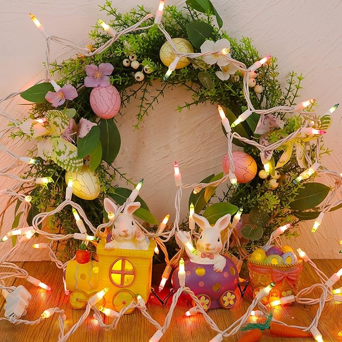 WATERGLIDE Easter String Lights, Christmas Lights, 100 Count 20 FT White Wire Mini Pastel Fairy Light, 120V UL Certified for Patio Wreath Garland Garden Outdoor Indoor Decoration, Multicolor