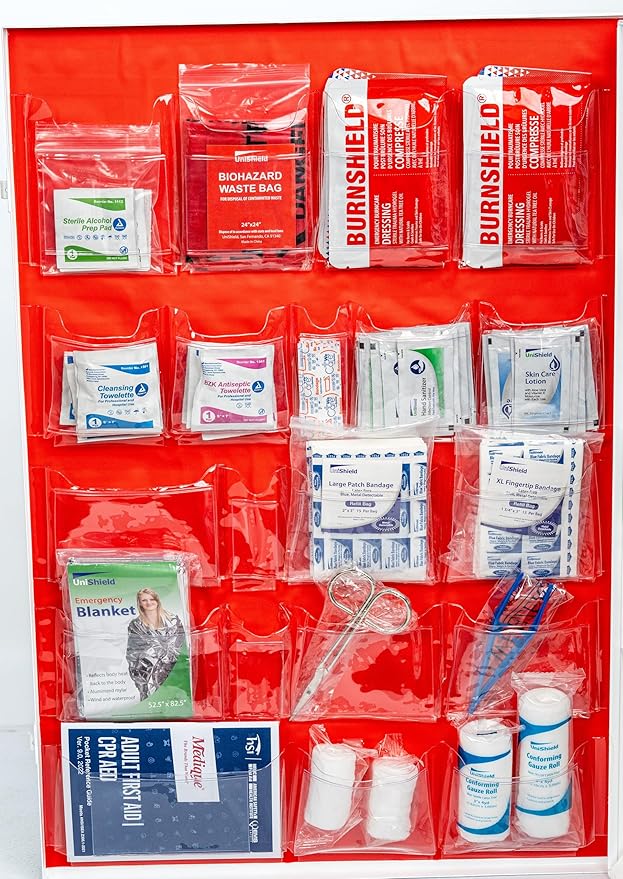 4-Shelf Restaurant Metal 1st Aid Cabinet Class B, Large Capacity First Aid Wall Mount Medicine Cabinet, Secure Metal Med Box with Easy Access, Exceeds OSHA/ANSI Z308.1 2015, Over 1250 Pieces