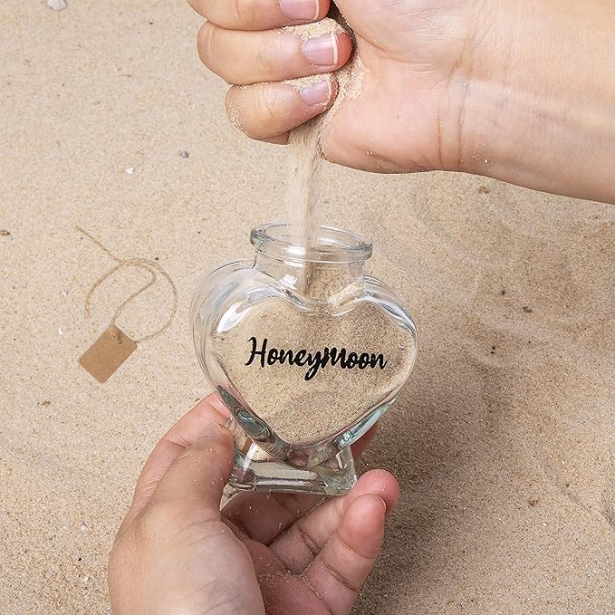 Honeymoon Sand Keepsake Jar, Bridal Shower, Wedding, Engagement, Honeymoon, Travel Gift for Couples, Newlywed, Fiance(Gift Box Includes) - 40ml Heart Shape Glass
