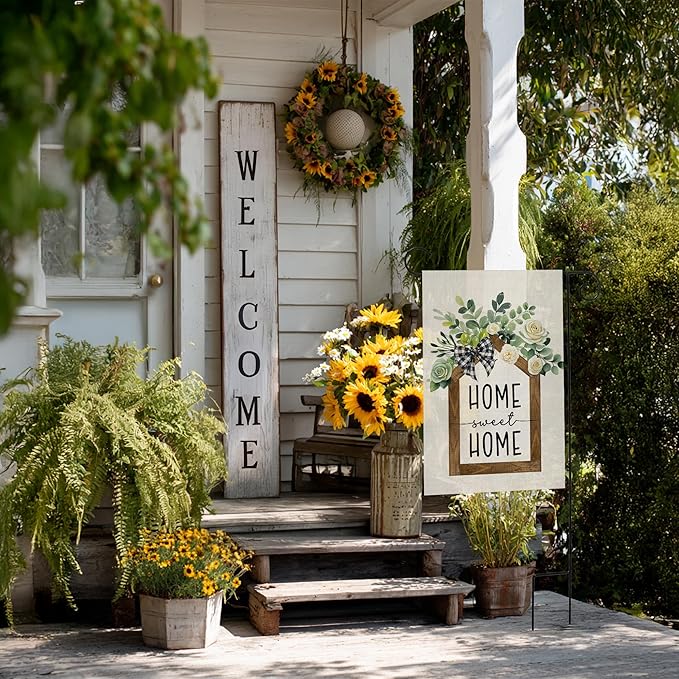 Garden Flags, Welcome Garden Flag, Floral Home Sweet Home Flag Double-Sided Flags for Farmhouse Yard Outdoor Flag-12 x 18inch