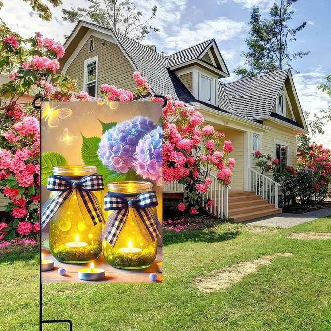 BlissYard Hello Spring Garden Flag Double Sided 12x18 Welcome Spring Floral Glow Yard Flag Mason Jar Vase Flower Garden Yard Seasonal Outside Outdoor House Decoration Farmhouse Holiday Flag